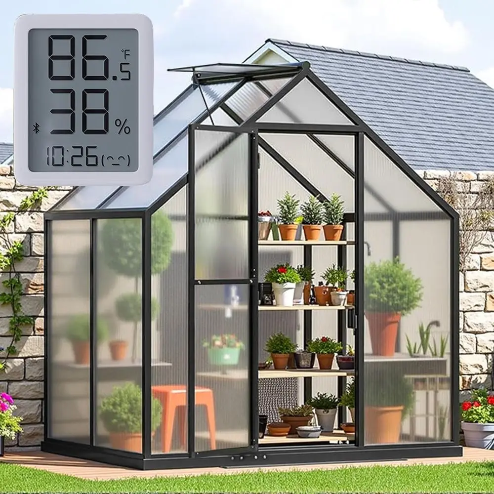 Compact 6x4T Greenhouse for Indoor or Outdoor Gardening, Weather-Resistant with Thermometer, Ideal for Plant and Vegetable Prote