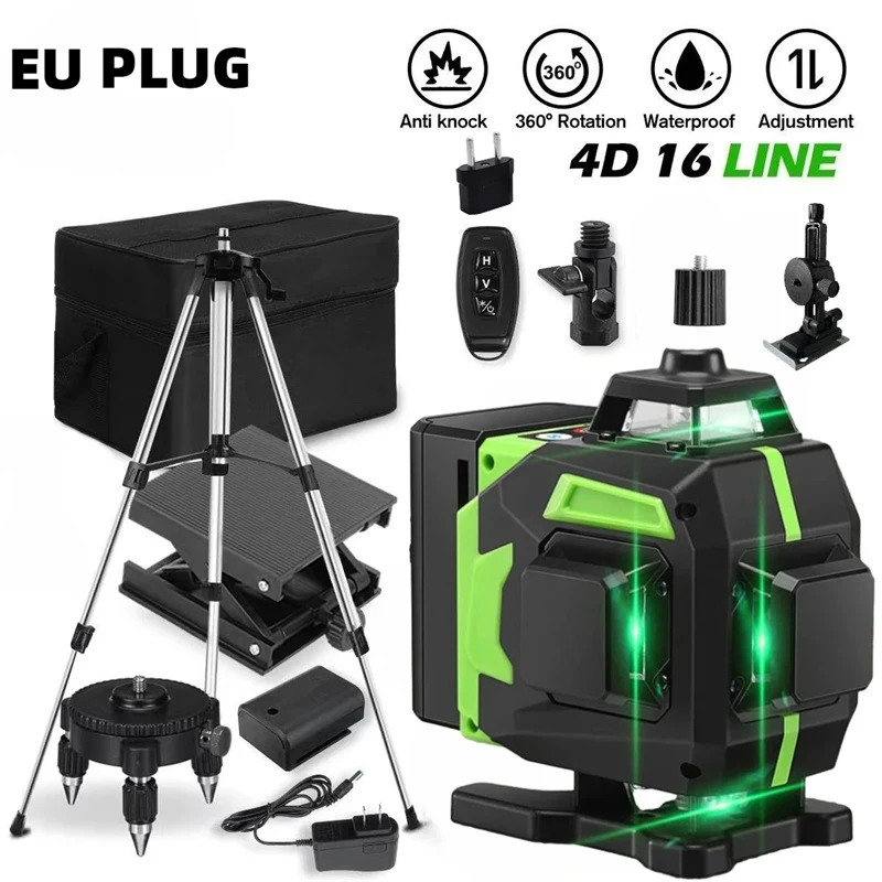 

MUSTOOL 4D 16 Lines Mini Laser Level APP Remote Green Line Self Leveling 360 Horizontal And Vertical Building With 1.2M Tripod