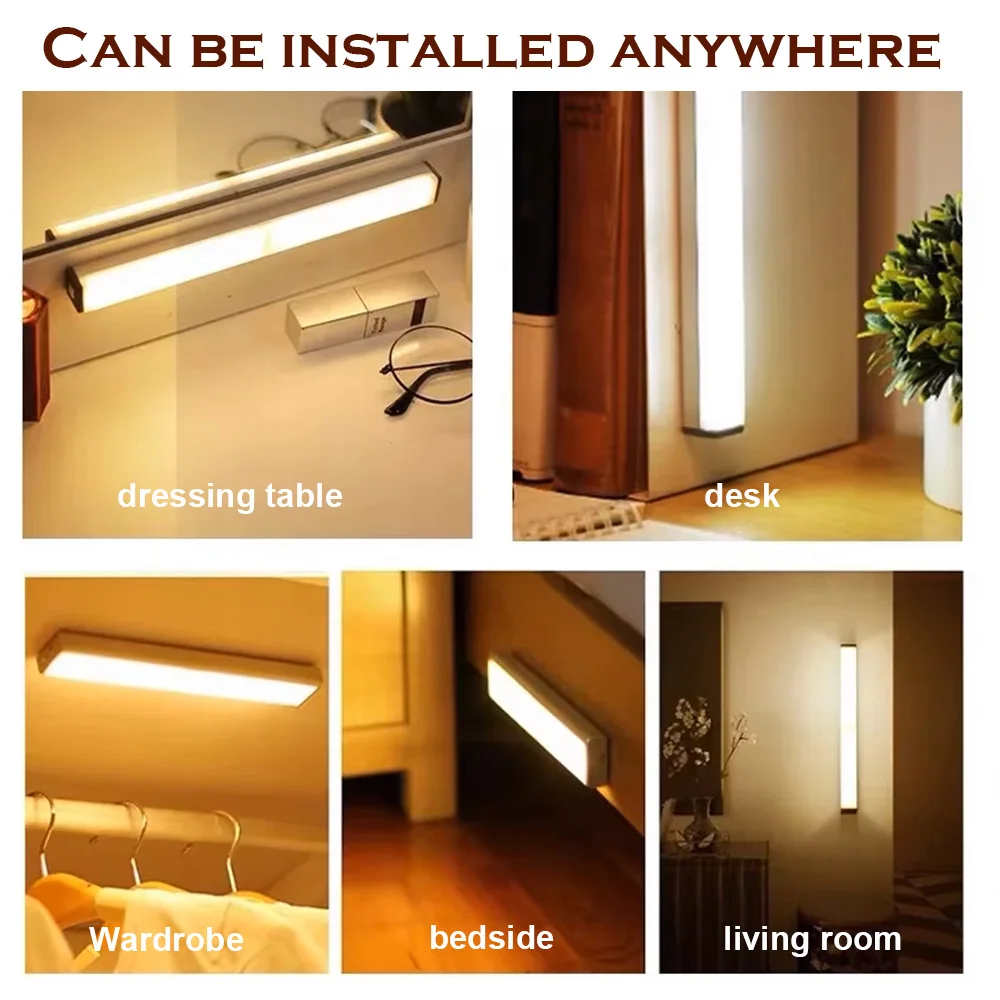 ضوء ليلي LED لاسلكي، ضوء مستشعر للحركة، مناسب للمطابخ وغرف النوم والخزائن والسلالم والممرات وقابل لإعادة الشحن عبر USB #5