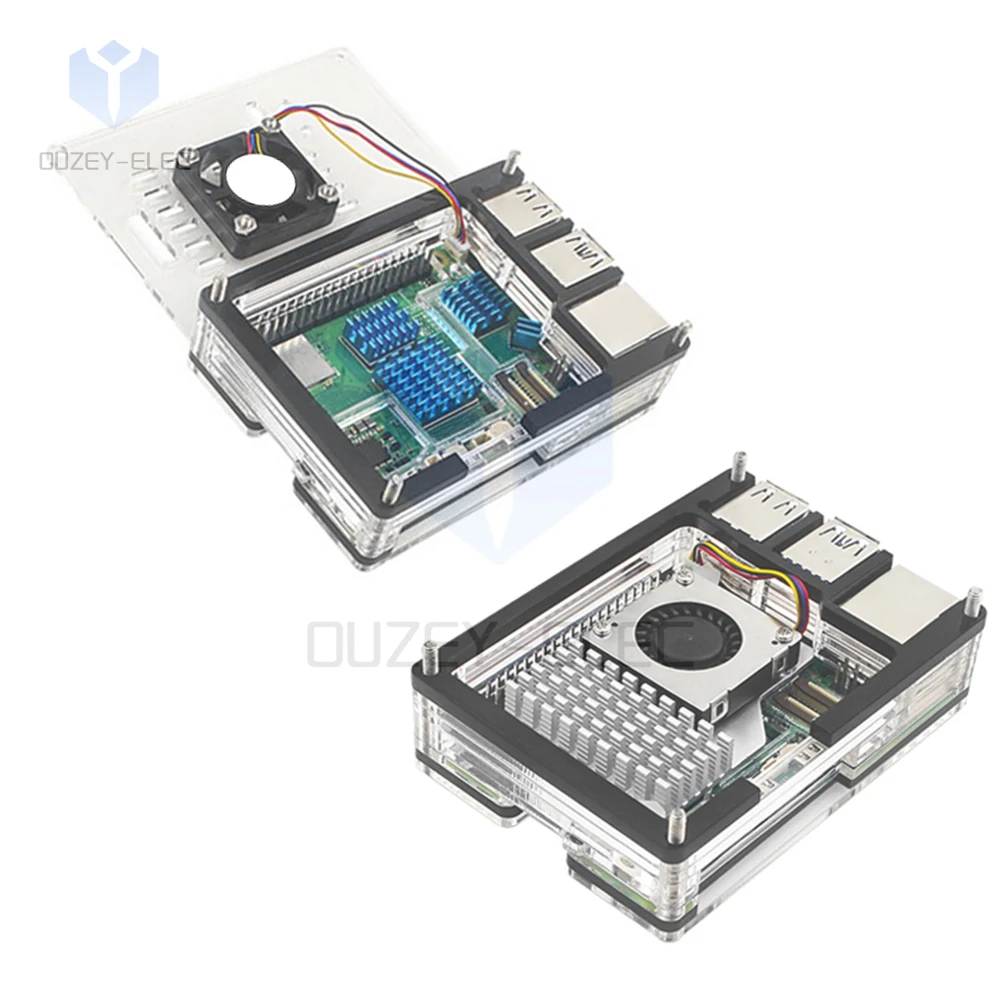 Acrylic Shell Protective Case Transparent 9-Layer Adjustable Speed Fan Can Be Installed Shell Kit for Raspberry Pi 5