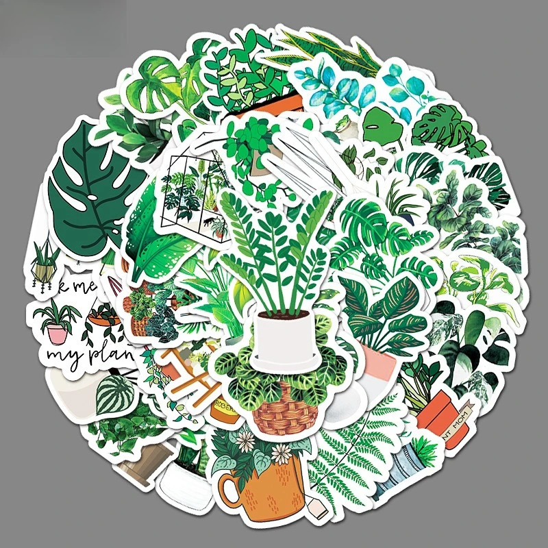 

​​50PCS Cartoon Plant Stickers - Green Aesthetic Doodle Decals for Journal, Luggage & Laptop, Trendy Vinyl Art​