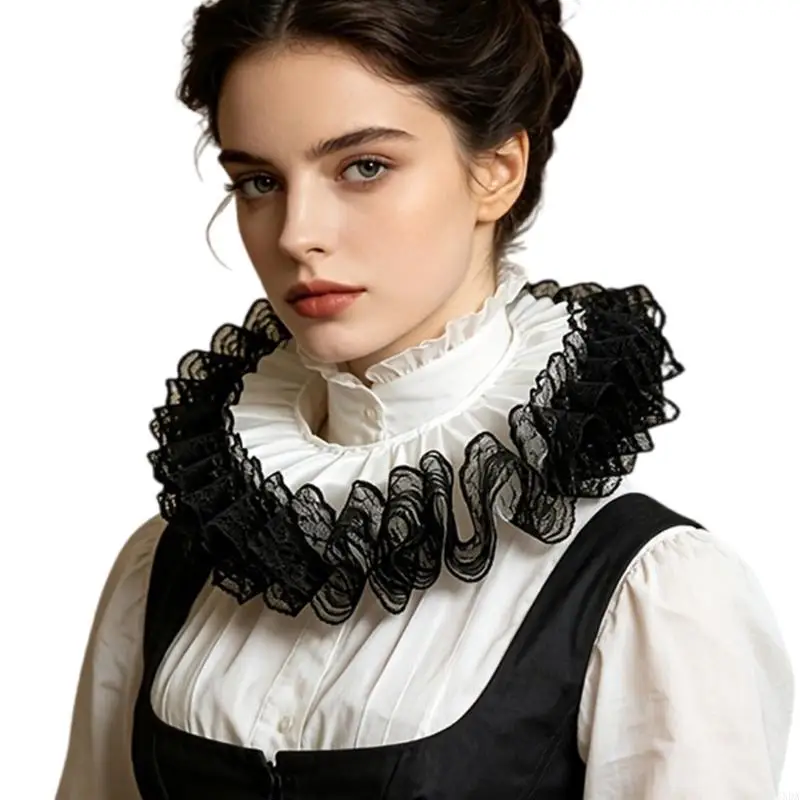 Detachable Lace Ruffle Collar Accessory for Sweatshirts and Blouses, Victorian Faux Collar for Halloween Dressingup Stage Outfit