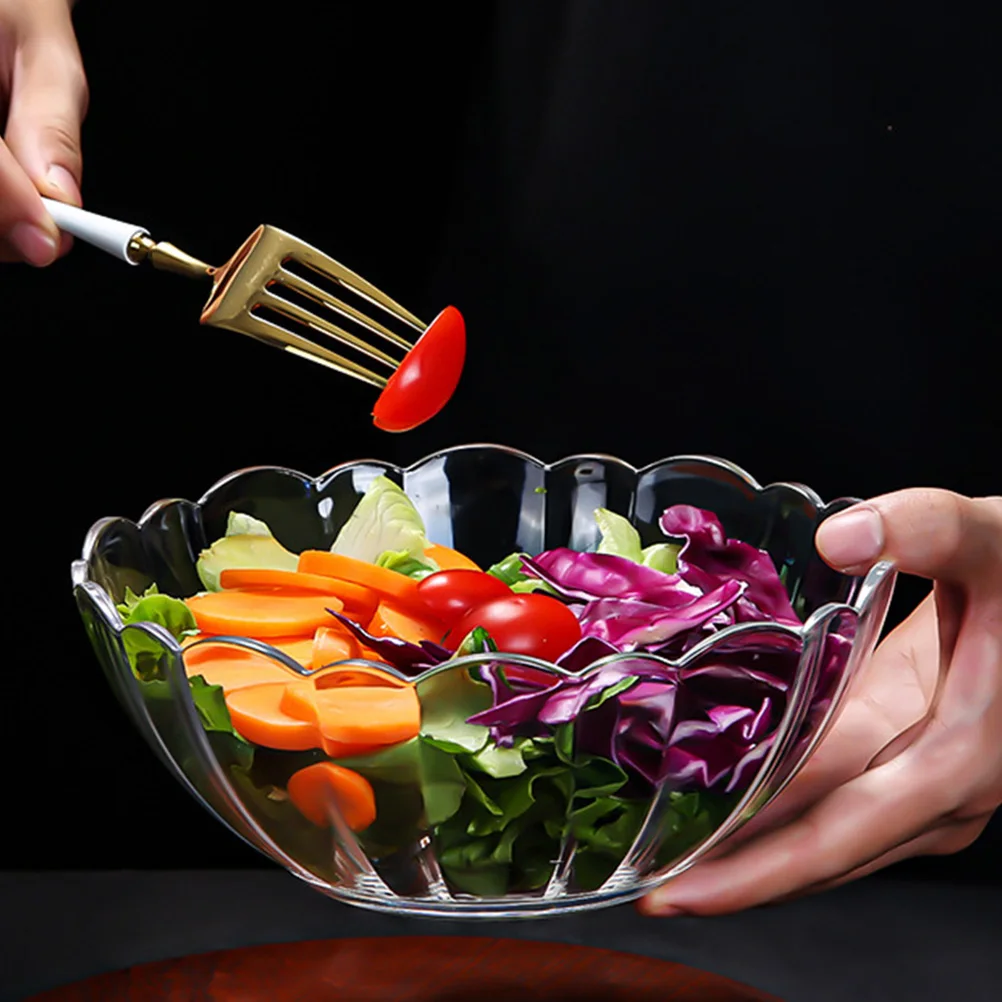 

1 pc Acrylic Salad Bowl Creative Dessert Breakfast Fruit Rice Household Lotus Shaped Smooth Surface Kitchen
