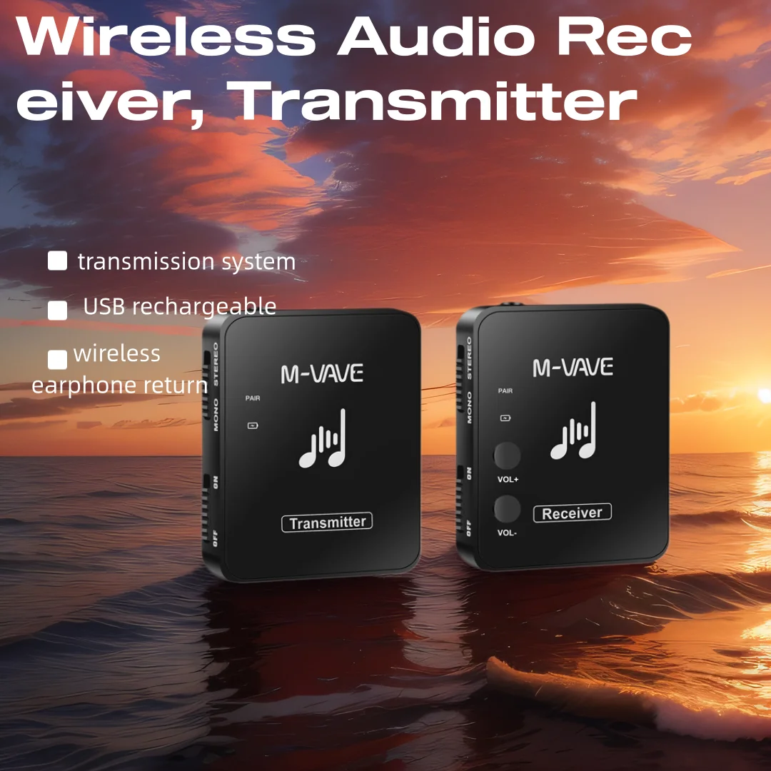 

M-VAVE W10 Wireless Audio System, USB Rechargeable Transmitter and Receiver, Lossless Transmission, Stereo Mono Recorder, 2.4GHz