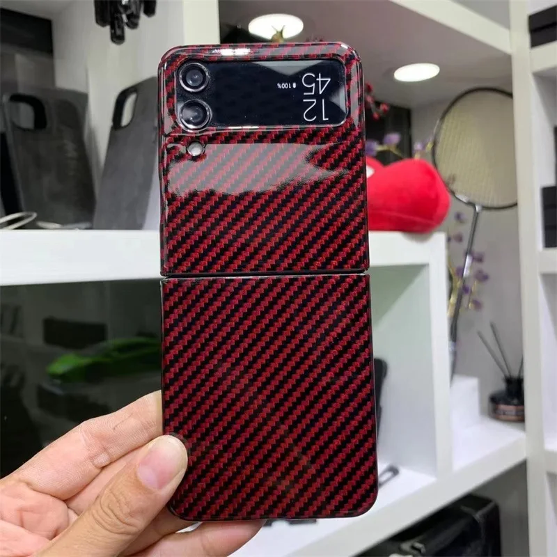 For Galaxy Z Flip 6 5 4 flip5 flip4 phone case aramid Kevlar Bright black silver red true carbon fiber protective ultra-thin 