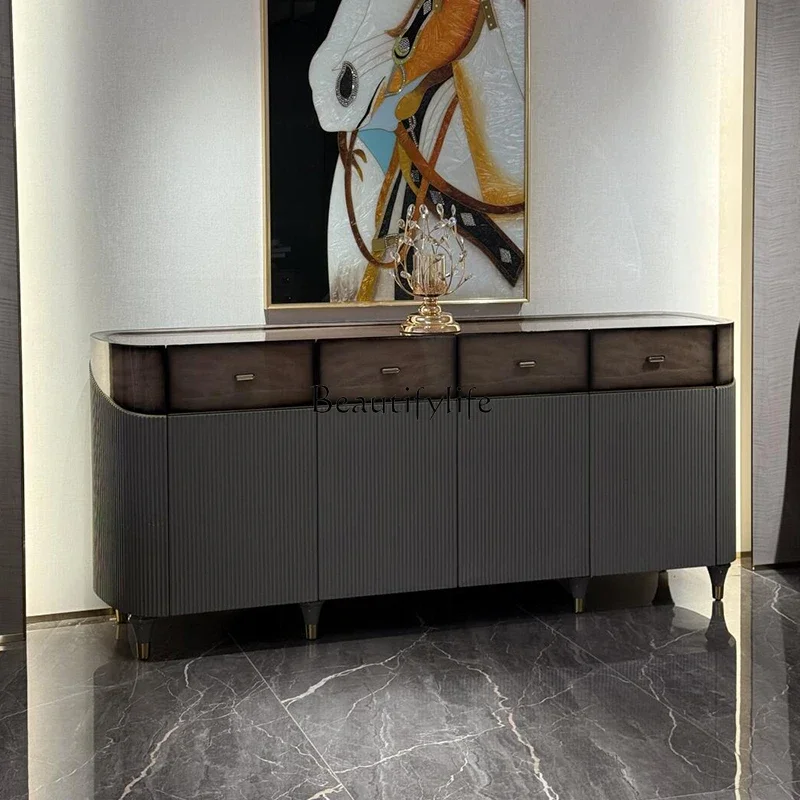 

04Italian light luxury solid wood dining side cabinet living room storage wine cabinet