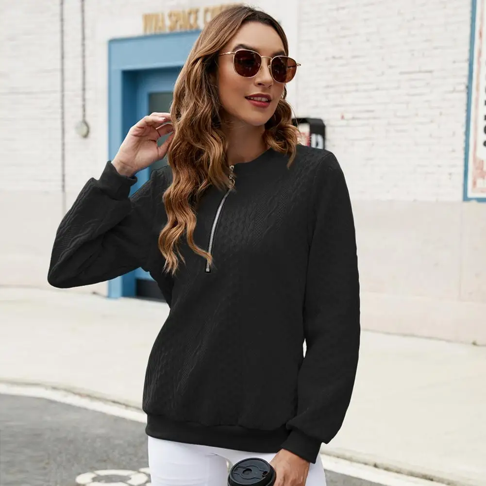 Women Loose Fit Sweatshirt Cozy Twisted Texture Women's Sweatshirt with Zipper Turn-down Collar for Fall Winter Solid for Casual