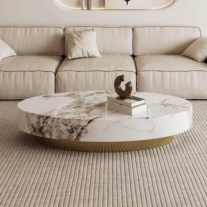 Home Marble oval coffee table living room home simple luxury modern cream style high end side tables pliante hotel furniture