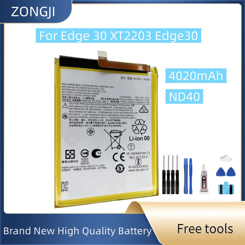 

New Battery ND40 4020mAh For Edge 30 XT2203 Edge30 ND40 Mobile Phone Battery + Free Tools