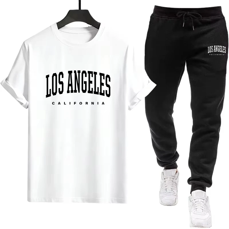 

Men's sports T-shirt sports suit printed casual short-sleeved sports pants men's clothing single T-shirt long pants streetwear