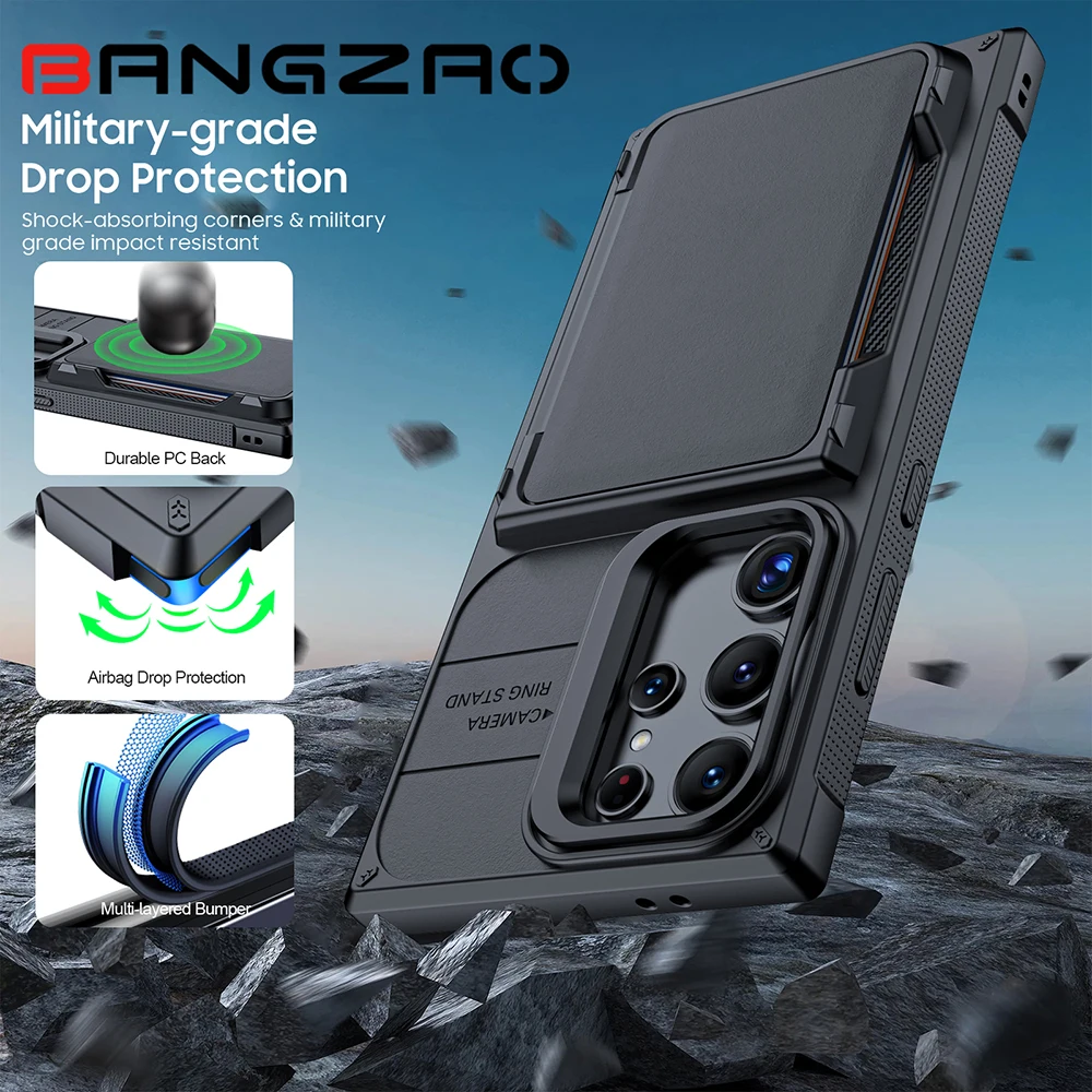 For Samsung Galaxy S24 Ultra Luxury 2-in-1 Camera Cover and Clip Phone Case Military-Grade Shockproof Hard Armor Case