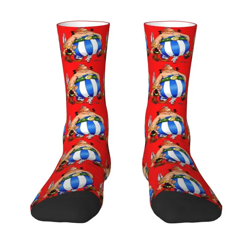 Custom Fun Men's Anime Asterix Obelix Idefix Dress Socks Unisex Breathbale Warm 3D Printing Crew Socks