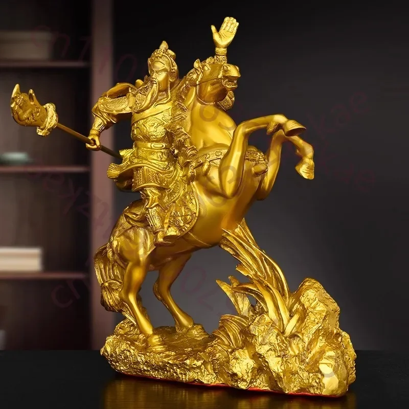 Antique Brass Guan Yu Statue, Horse Riding God of Wealth & Warrior, Feng Shui Office Home Decor, Chinese Collectible Figurine