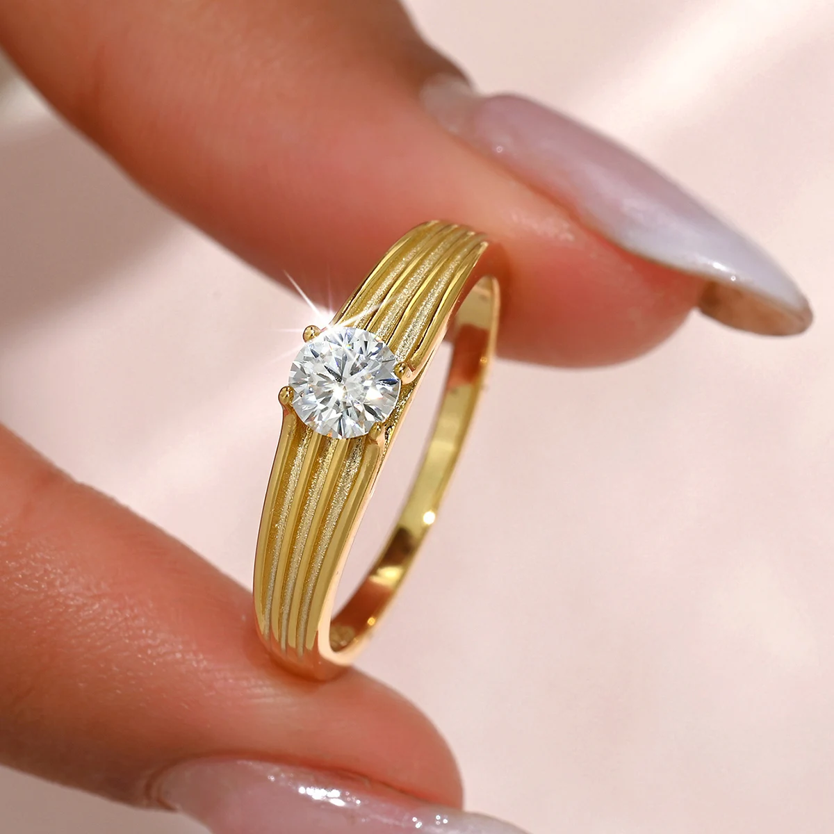 S925 silver plated 18K gold round moissanite diamond women's ring 50 points for women