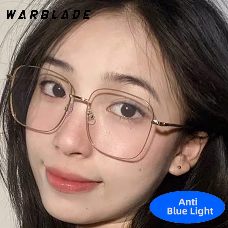 

Classic Square Women Glasses Brand Design Metal Big Frame Men Computer Office Work Anti-Blue Light Protection Eye Luxury Eyewear