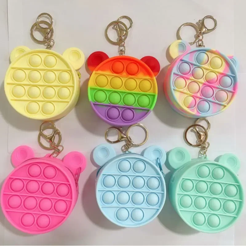 1PSC New Colorful Simple Dimple Messenger Bag Fidget Toys Push Bubble Antistress Children Toy Pop Its Keychain Wallet Wholesale