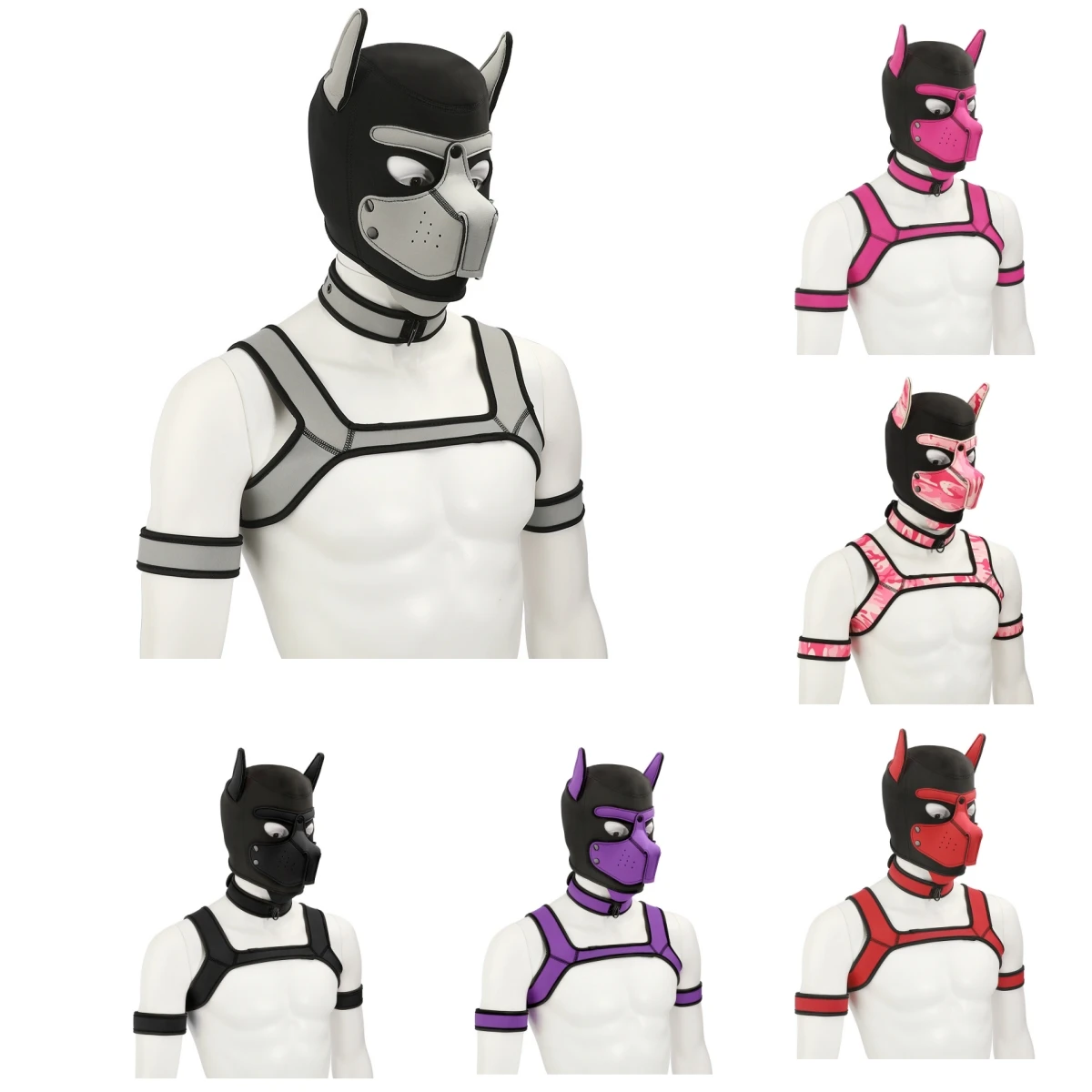 New Large Size Padded Rubber Full Head Hood Masks with Collar for Dog Role Play Accessories Padded Puppy Cosplay Exotic Costumes