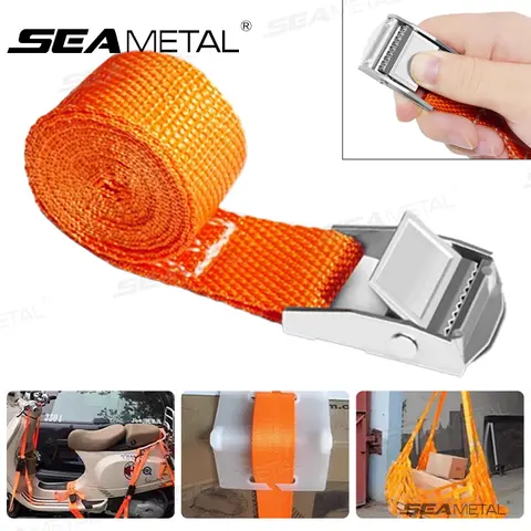 SEAMETAL 3/4/6m Cinghie di ancoraggio per carico auto con fibbia Cintura di ancoraggio Corda da traino Forte cintura di fissaggio a cricchetto per bicicletta moto