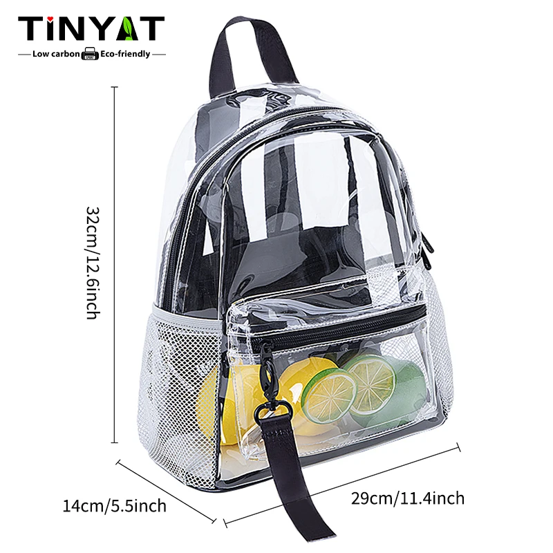 TINYAT Clear Transparent Backpack for Women,  Female Cute Ita School Bag, Waterproof and Fashionable, Ideal for Sports, Concerts