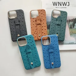 for iPhone 14max Wrist Rest, Phone Case 13promax Ostrich Pattern 11 Luxury Hardware Camera Frame 12Pro Drop Protection Cover