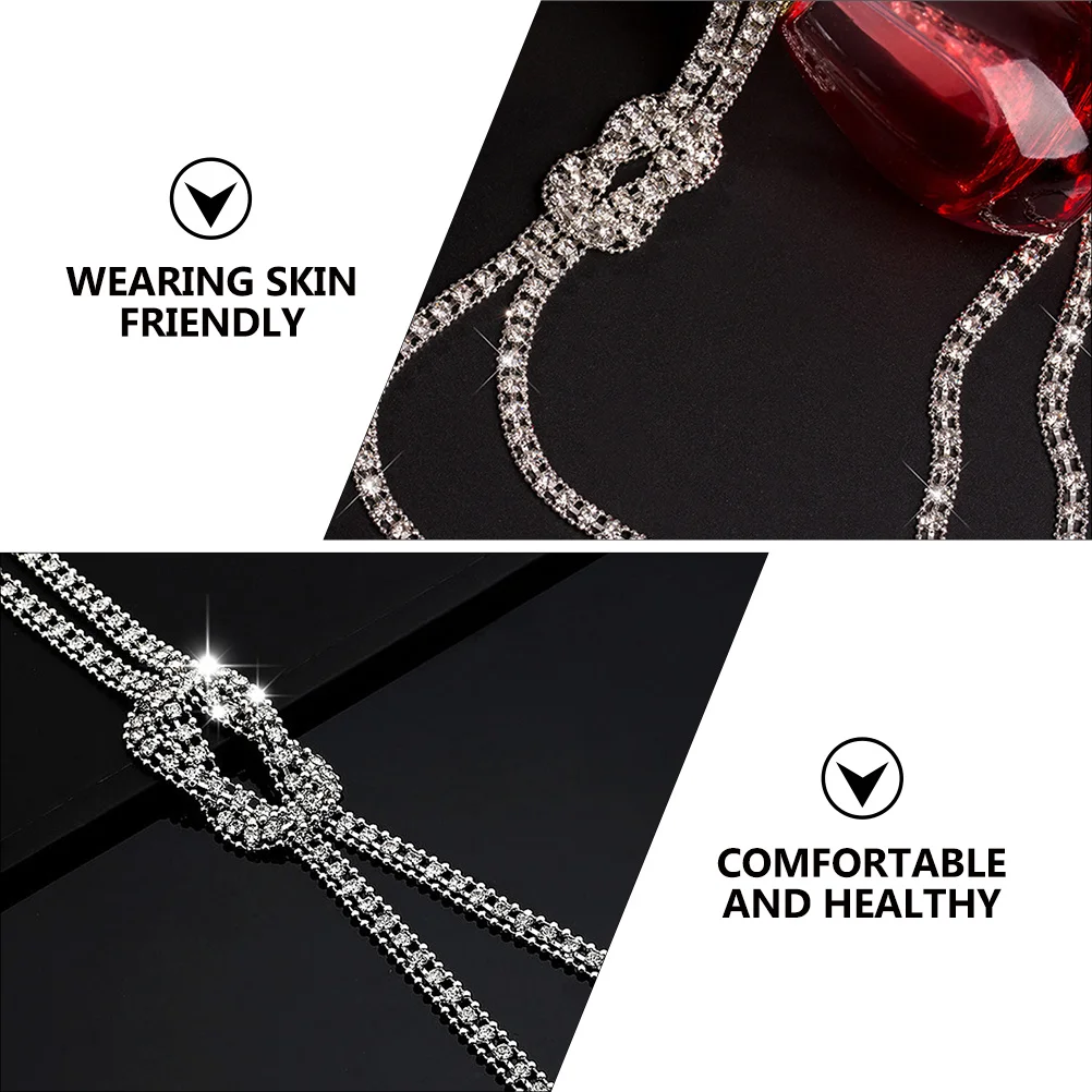 

Silver Sweater Chain Long Rhinestone Pendant Neck Jewelry Heart Charm Winter Choker for Lover Dressy Collocation Accessory