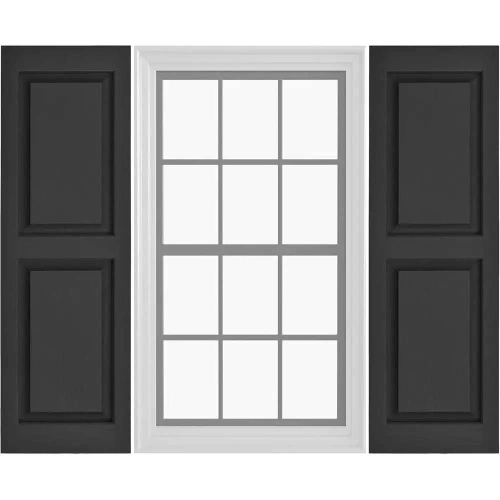 

Pair of 14.5x59 Black Cosmos Paintable Vinyl Raised Panel Exterior Window Shutters with Mounting Hardware | Easy Install | USA M