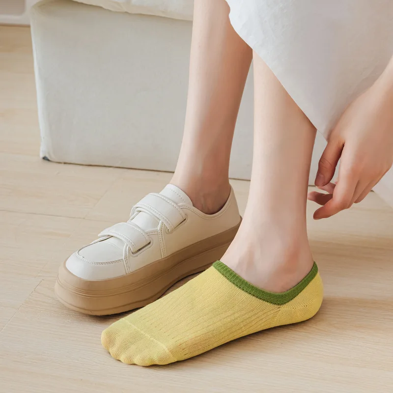 3/5 Pairs Japanese Ins Style Sweet Macaron Solid Color Low Top Boat Socks for Women Summer Thin Can Not Fall Off