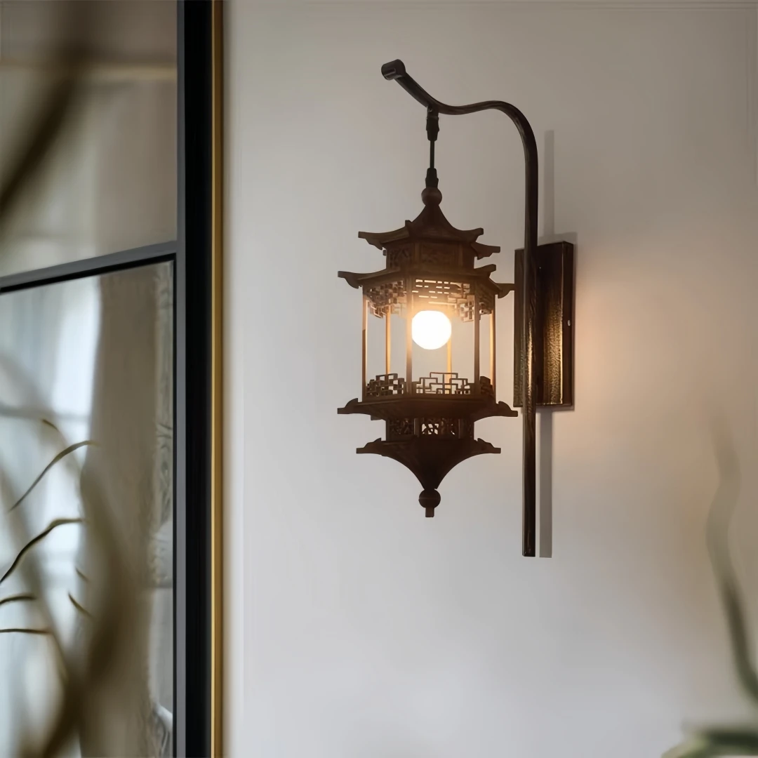 Traditional Oriental Pagoda Wall Light for Patio Porch Garden Balcony Zen Elegant Outdoor Contemporary Decor E27 light source