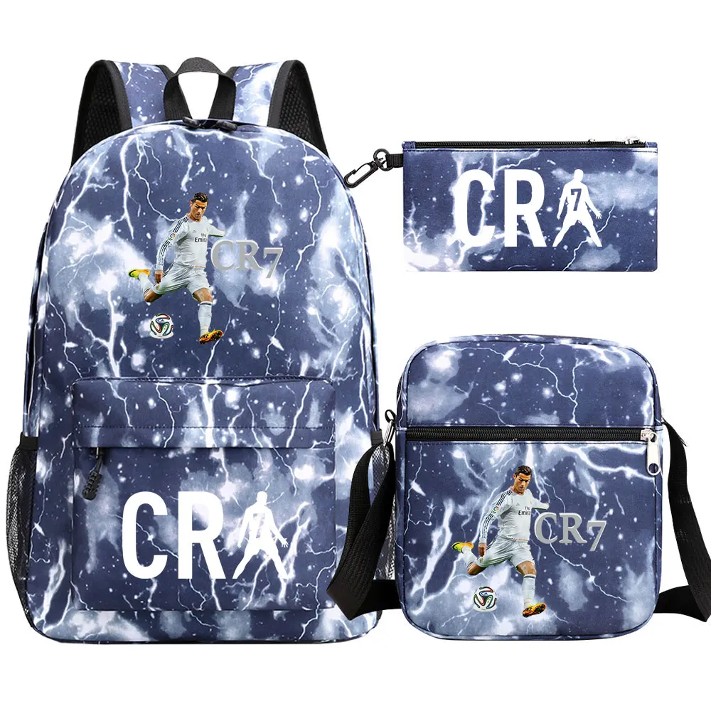 Mochila escolar de fútbol CR7 para Cosplay, mochila escolar para ordenador portátil para niños y niñas, Juego de 3 unidades