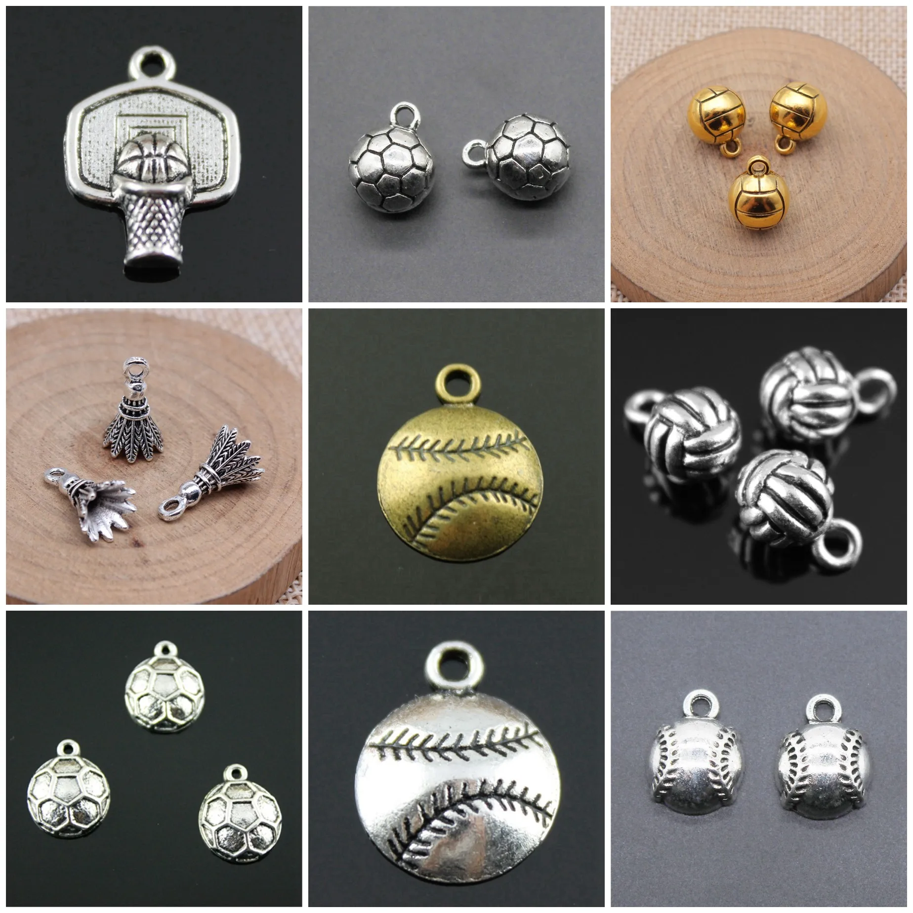 Zinc Alloy Basketball Football Badminton Sports Charms Pendant For Earring Keychain Necklace Making Jewelry Accessories