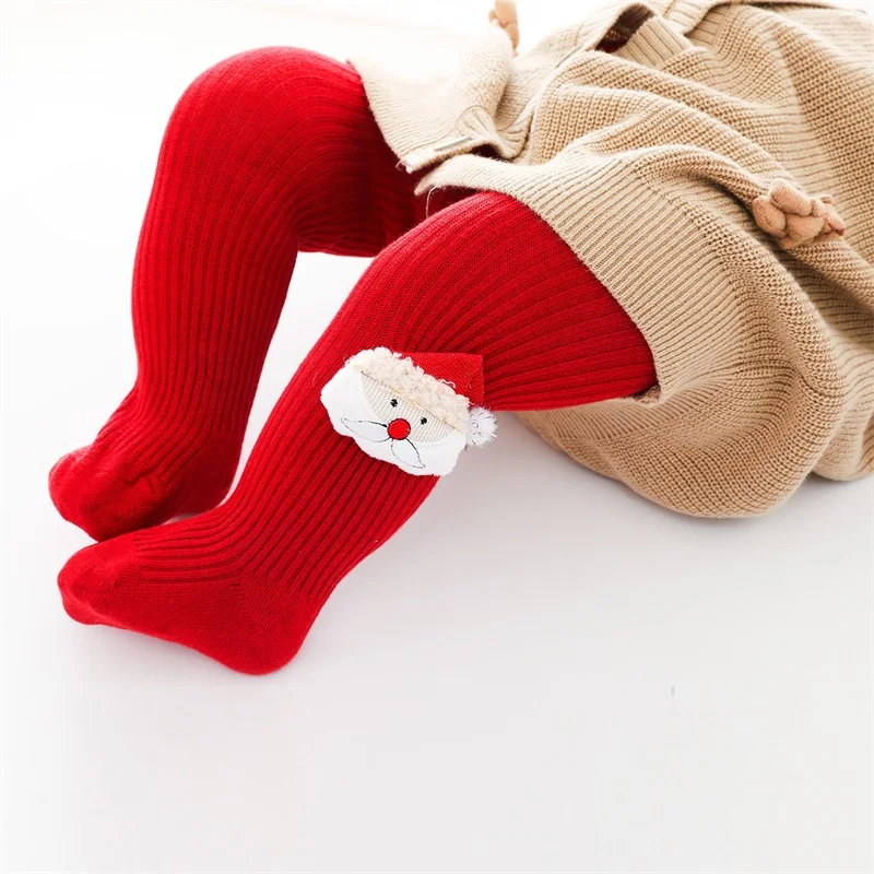 Girls Tights Winter Toddler Baby Soft Warm Knit Leggings Elastic Band Elk Santa Decorated Pantyhose Socks Warm Stockings