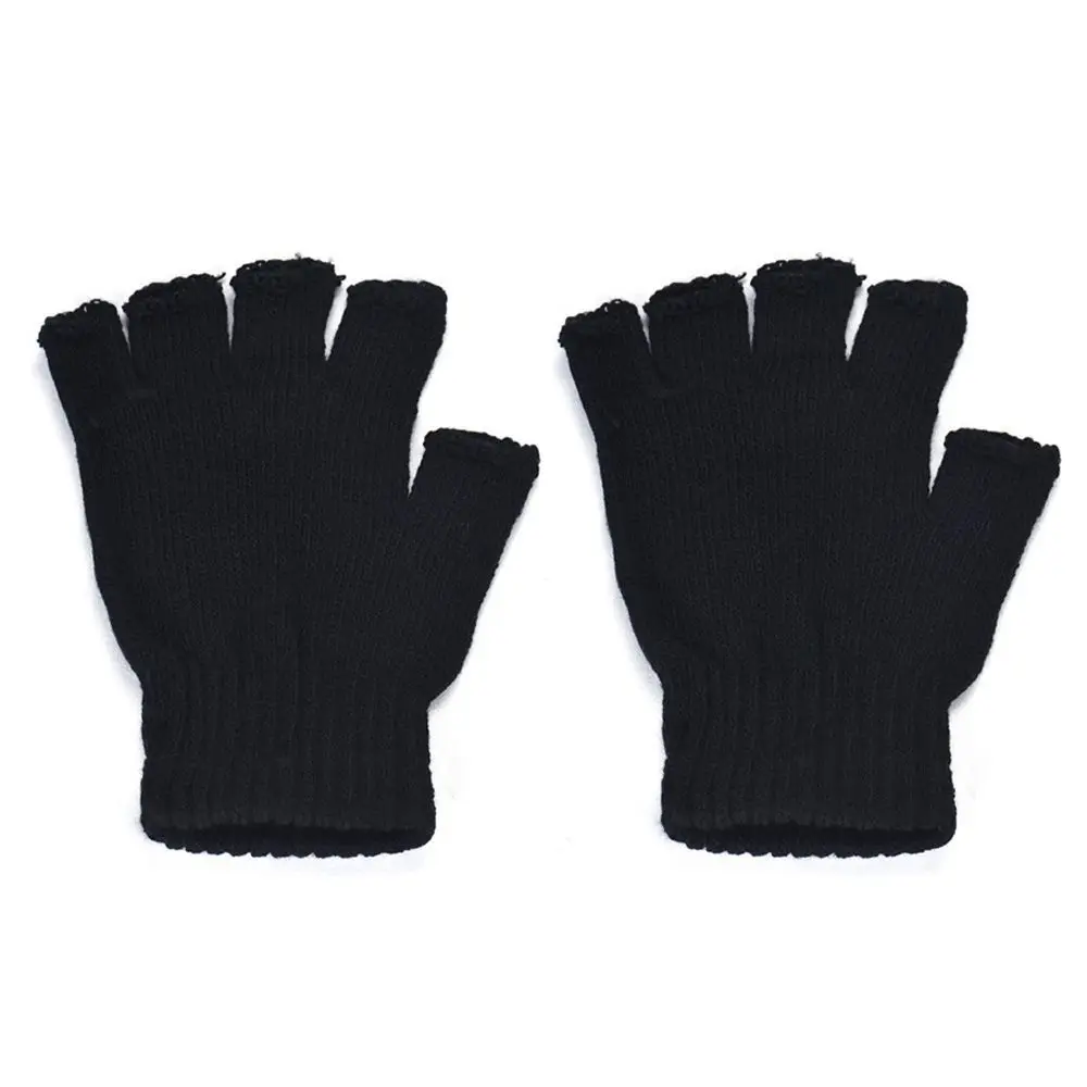 

1 Pair Fashion for Men Black Thicken Warm Winter Knitted Gloves Half Finger Gloves Mittens Fingerless Gloves