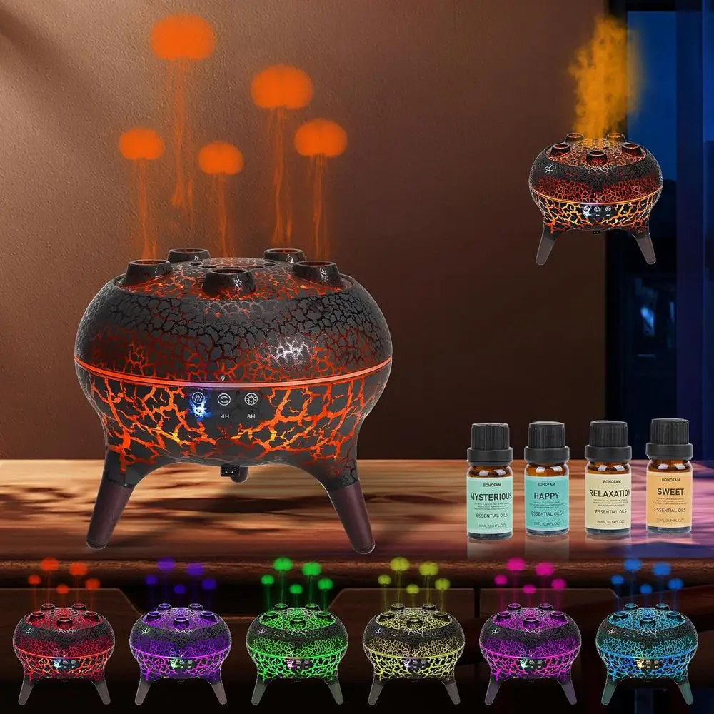 

Аромадиффузор 250 мл, активация звуком, 7 цветных светильников, 4 флакона с ароматами для дома и спальни (черный)