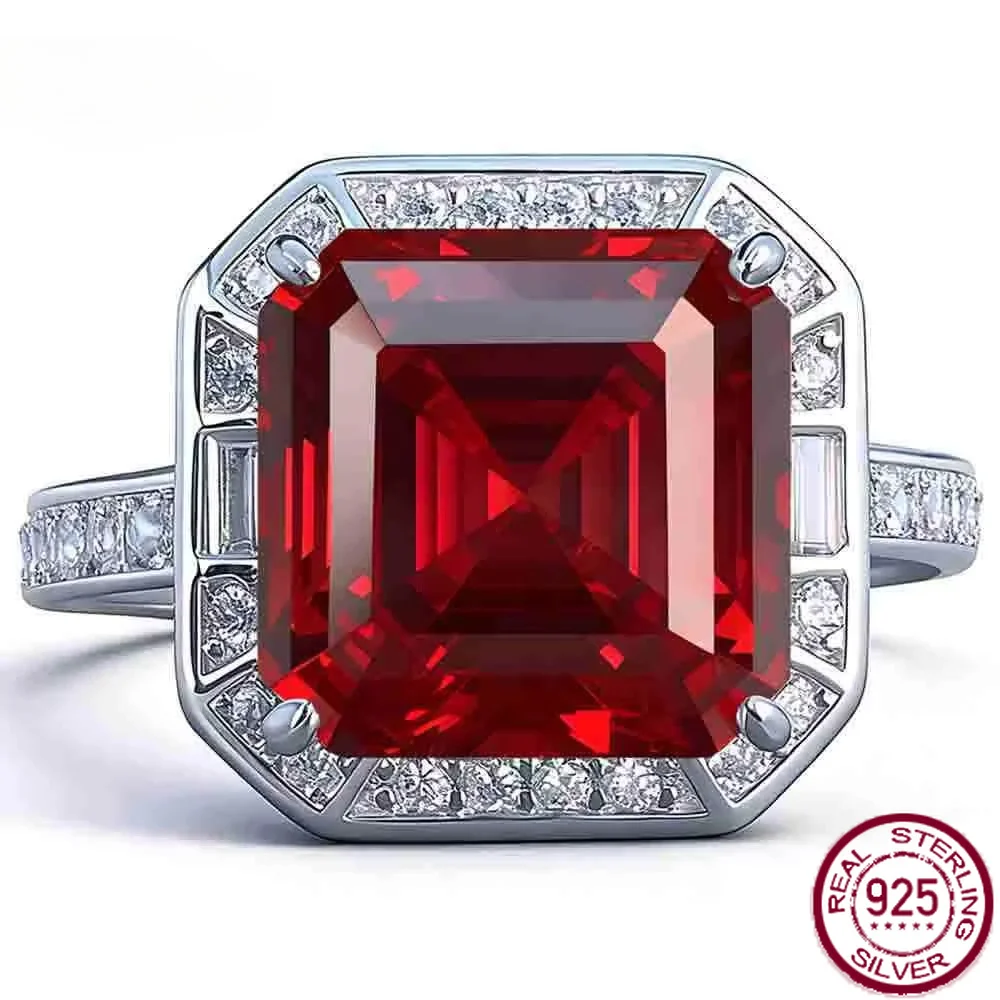 Yaranyan 925 Sterling Silver Asscher Cut Lab Sapphire Ruby Citrine High Carbon Diamonds Gemstone Engagement Rings Fine Jewelry