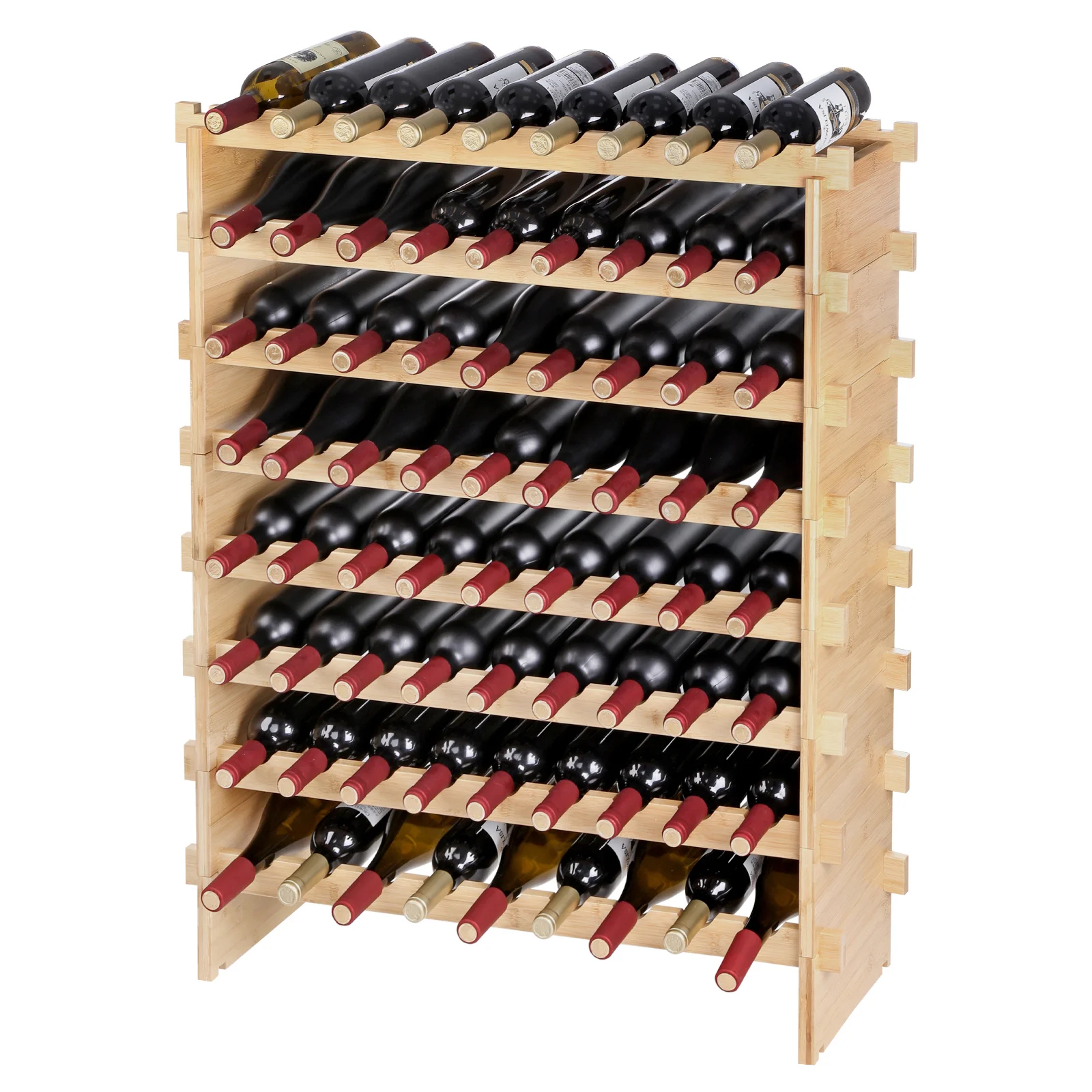 SucceBuy 72 Bottle Stackable Modular Wine Rack Free Standing Wine Storage Rack Bamboo Wine Holder Display Shelves for Cellar