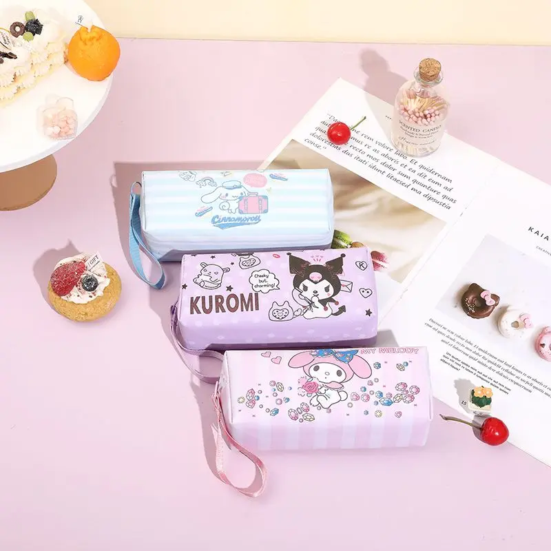 Sanrio Pencil Case Cinnamoroll Hello Kitty Kuromi Melody Stationery Bag PU Waterproof Pencils Bag Student Pencil Stationery
