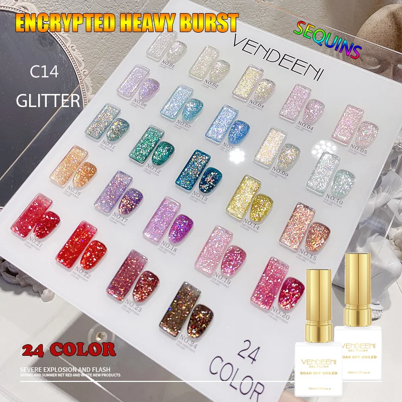 Vendeeni 24 Kleuren/Set Transparante Jelly Naakt Gel Nagellak UV LED Glitter Cat Eye Magnetische Nagellak Met kleurenkaart