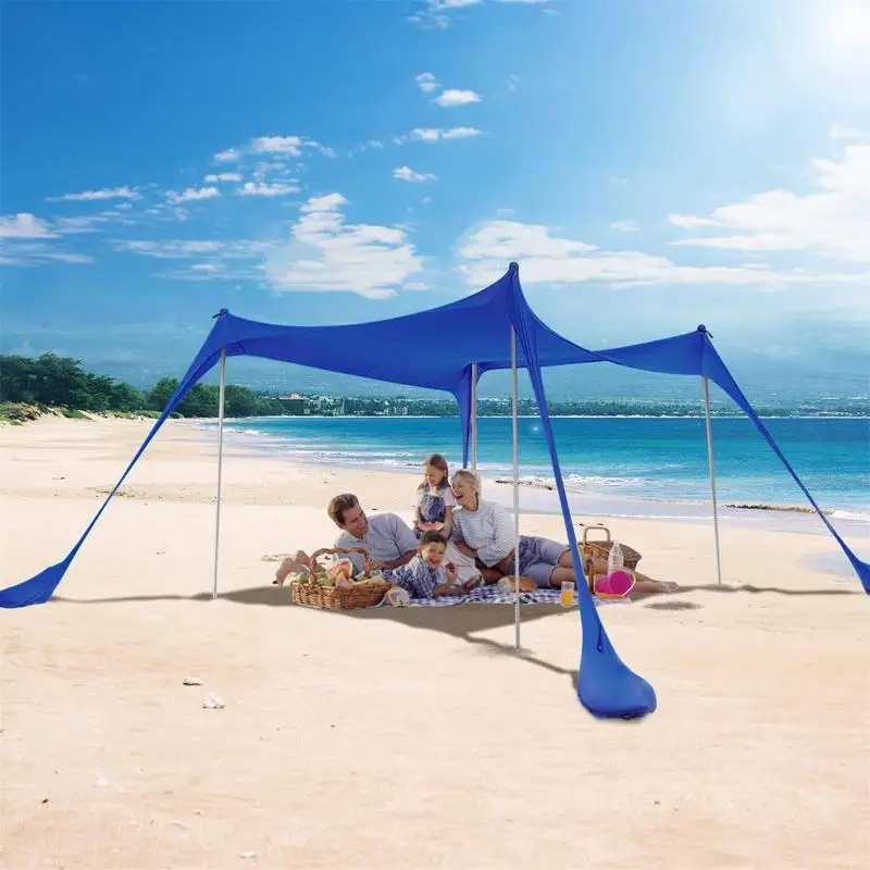 Large Family Beach Canopy Awning Tent Sunshade Beach Tent With Poles UPF50 Outdoor Beach Umbrella Parasol Camping Shade Membrane