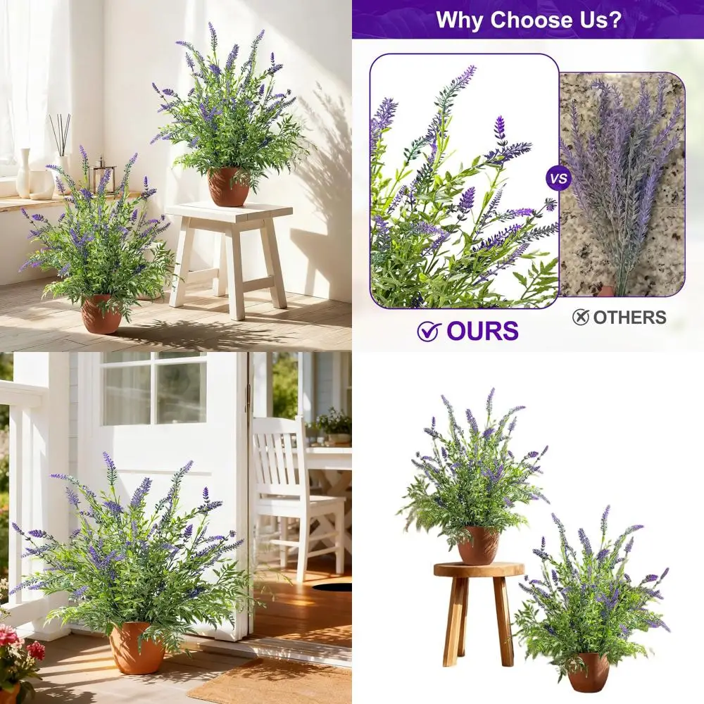 

2 Lavender Artificial Potted Plants with Real Touch Silk, Ideal for Indoor, Porch, Patio, and Office Decor
