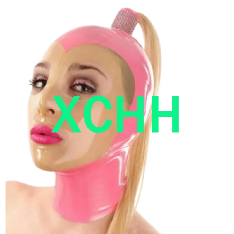 

Natural Latex Sexy Women Full Head Latex Rubber Mask Hoods with Wigs Fetish Cosplay Mask Back Zipper Club Wear