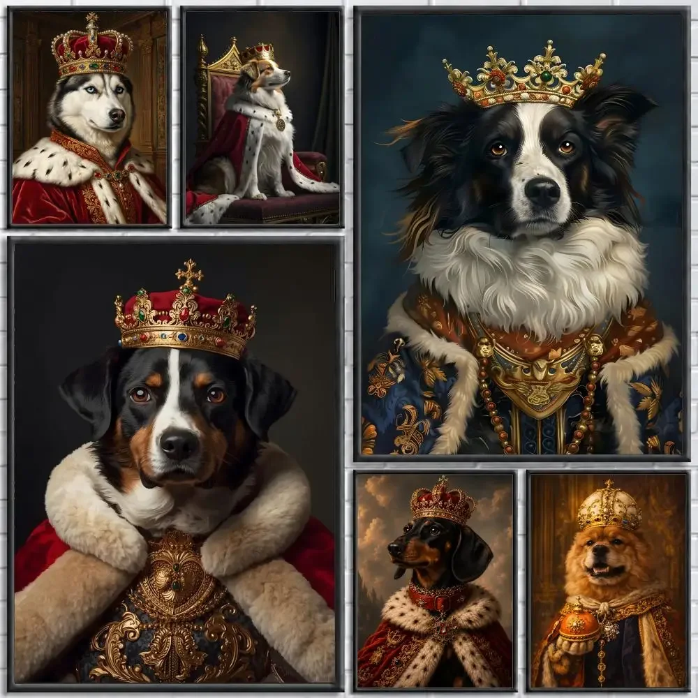 Animal Art Dog King Royal Animal Poster Poster Wall Sticker Waterproof Self Adhesive HD Art Bedroom Bar Decor