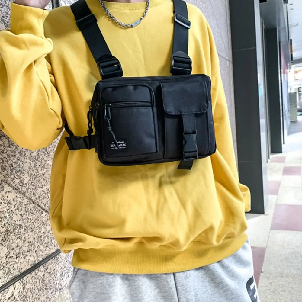 

Zipper Double Shoulder Chest Bag Oxford Cloth Large Capacity Men' S Vest Bag Adjustable Strap Multi Functional