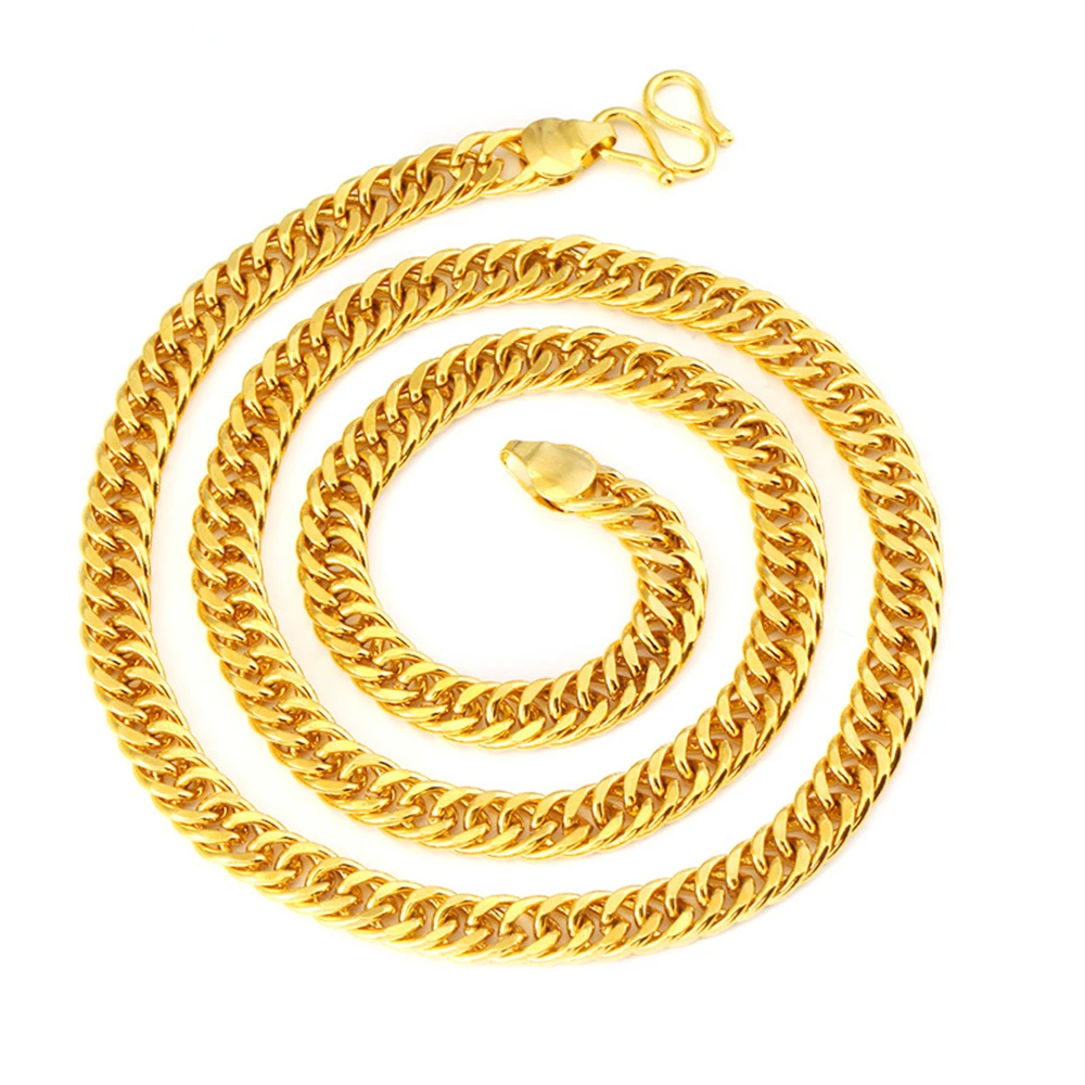 Yellow Gold Plated Long Necklaces for Men 5/8/10mm Link Chain 24inch Collar Choker Homme Hip Hop Jewelry Accessories Wholesale