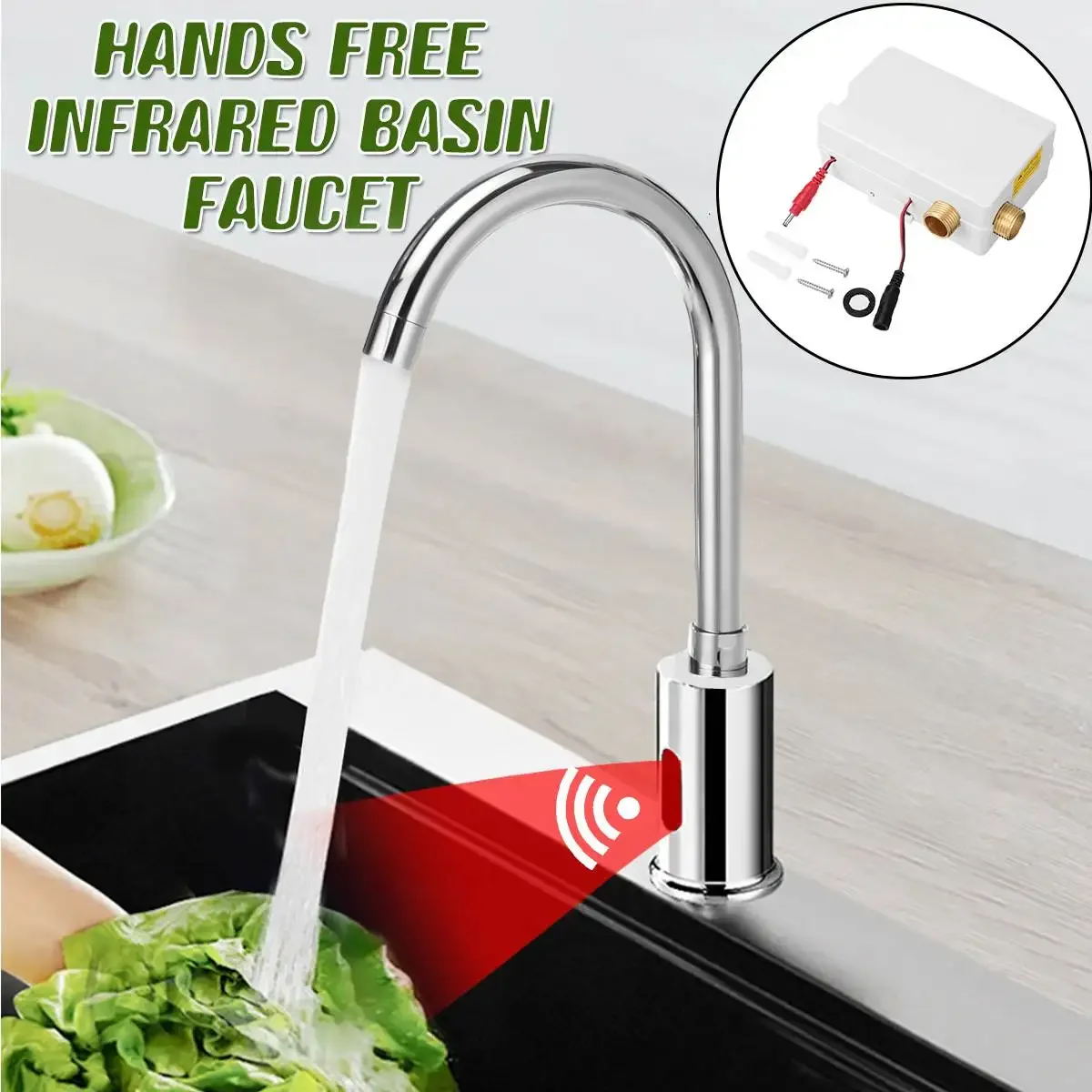 

Infrared Sensor Basin Sink Faucet Silver Touchless Automatic Touch Free Water Saving Sensor Deck Mount Sense Water Faucets Tap
