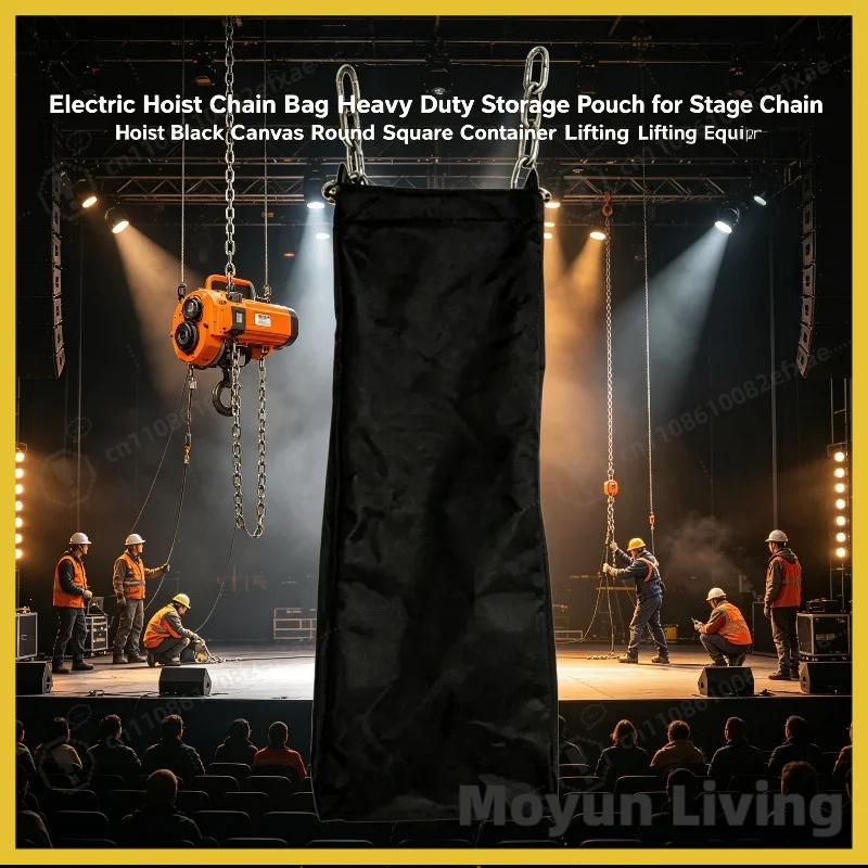 Electric Hoist Chain Bag Heavy Duty Storage Pouch for Stage Chain Hoist Black Canvas Round Square Container Lifting Equipment