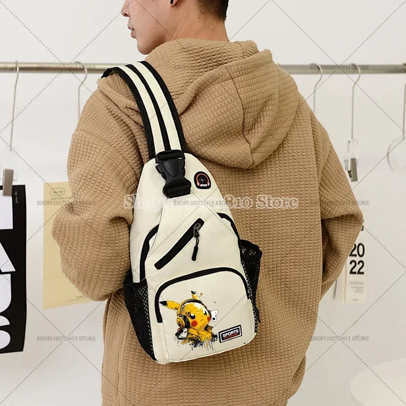 Pokemons Chest Bag Waterproof Large Capacity Double Backpack Boys Cartoon Anime Oxford Cloth Crossbody Multi-functional Satchel