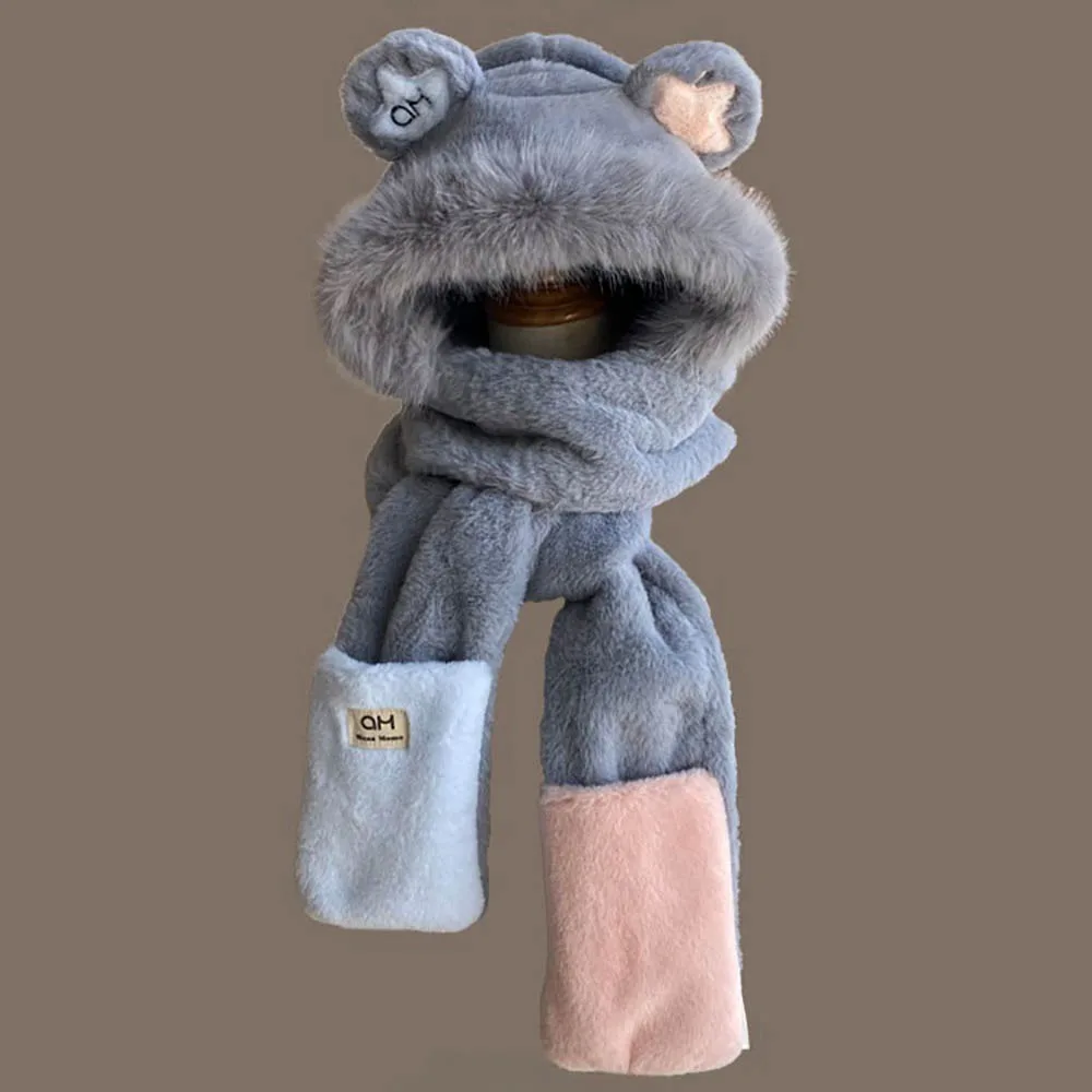 

Cute Ear Protection Scarf Cap Windproof Thickened Cap Rabbit Ears Warm Cap Autumn Winter