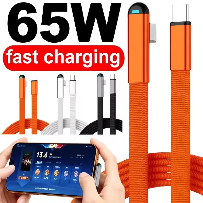 65W Fast Charging Type C Elbow Cable Right Angle USB C To C Gaming Charger Data Cord for IPhone 18 Pro Max 17 Samsung Xiaomi
