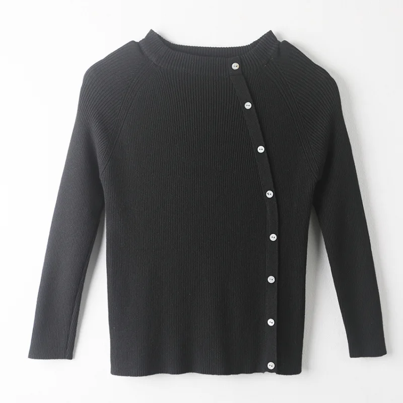 

Autumn Winter Black Slimming Versatile Layered Women's Sweater Elastic Base Warm Pullover Knitwear Top