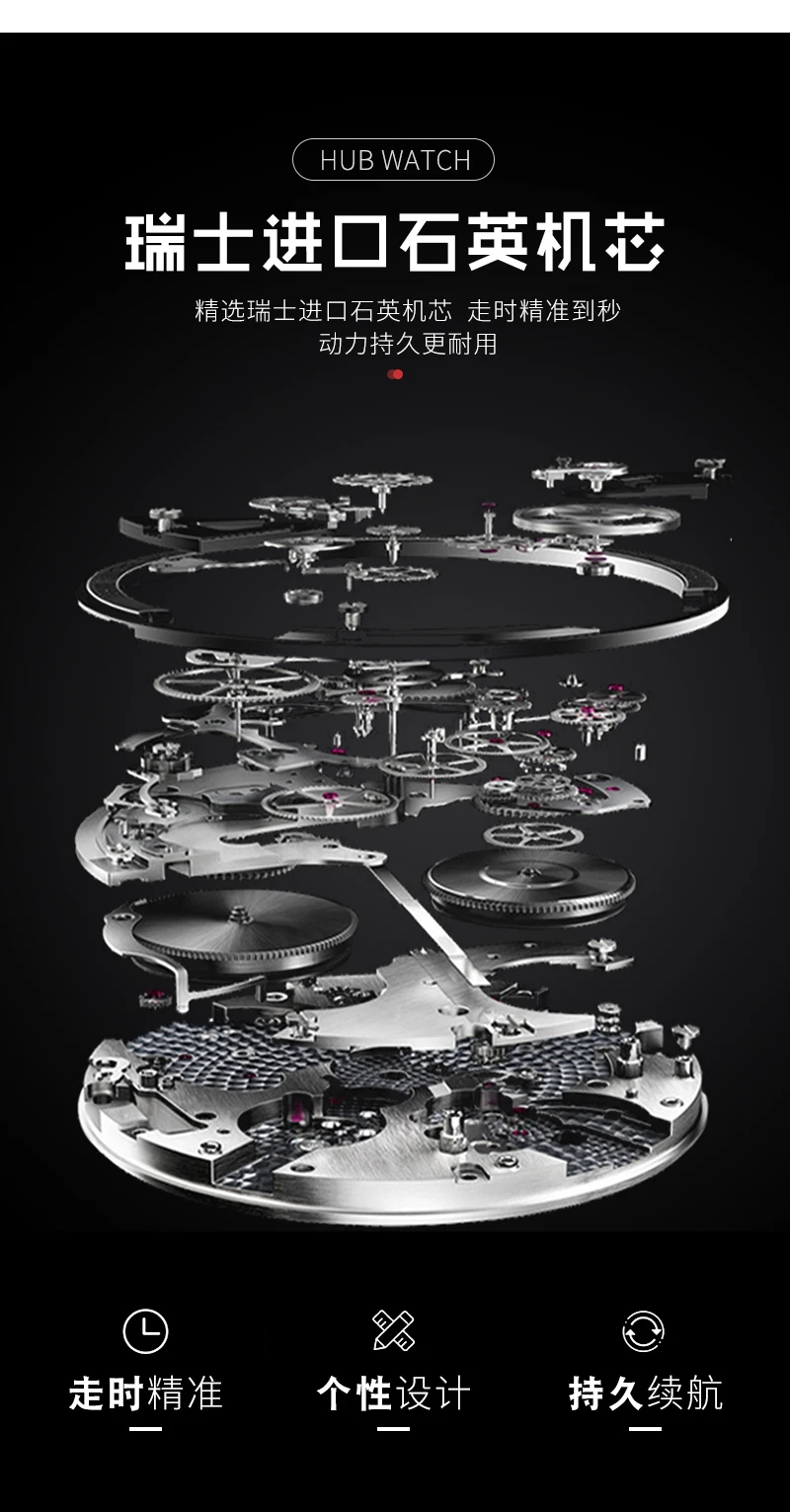 Orologio da uomo impermeabile con tecnologia nera, freno tridimensionale, quadrante cavo, movimento importato modificato per auto sportiva